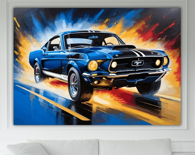 Classic Car Inspired by Mustang GT500 Eleonor Blue, Modern Poster or Canvas Print, Wall Art. LEGENDARY CARS.