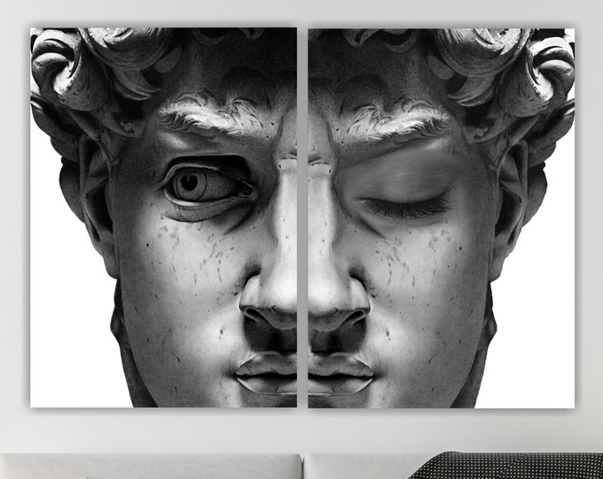 Set of 2 Prints, David by Michelangelo, Modern Aesthetic Poster or Painting, Diptych, Interior Wall Decorations.