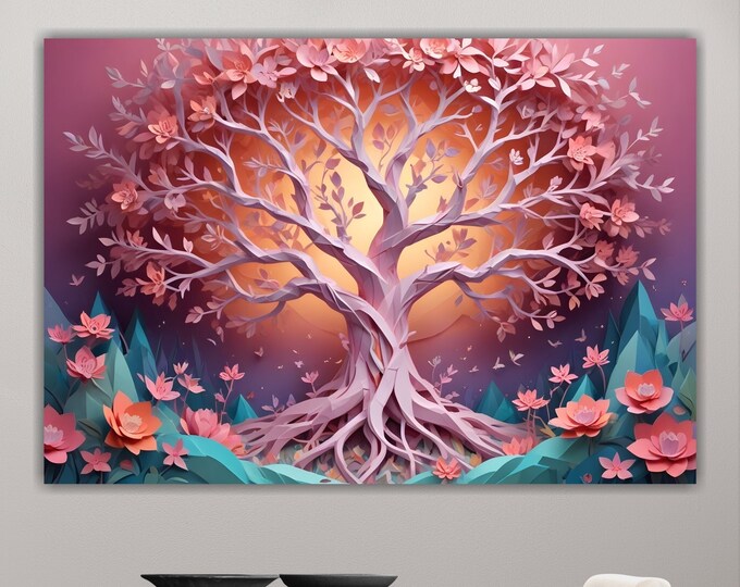 Pink Tree of Life, Modern Poster or Canvas Print, Wall Art, Interior Wall Decor.