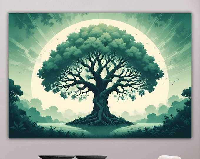 Green Tree of Life, Modern Poster or Canvas Painting, Wall Art Print, Interior Wall Decor.
