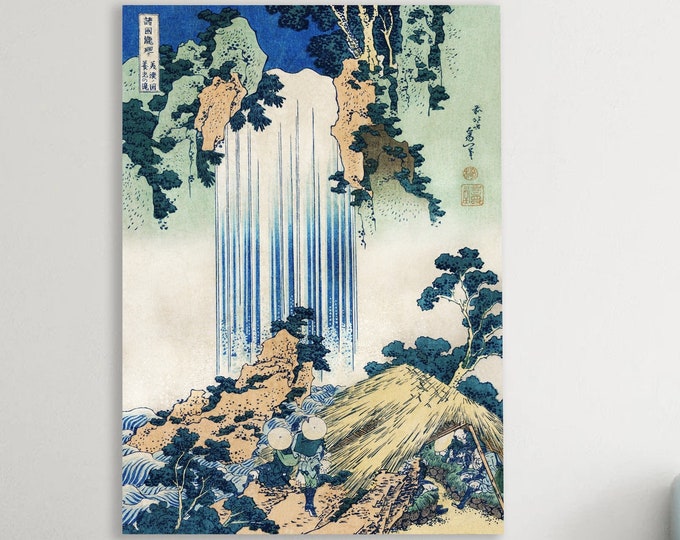 Hokusai Poster or Wall Art, Japanese Landscape Painting, Yoro Waterfall, Interior Aesthetic Decoration.