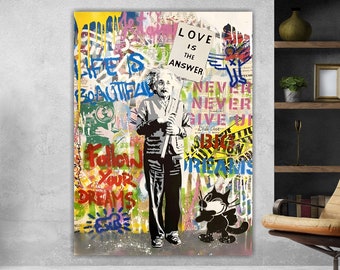 Albert Einstein Banksy Style Modern Canvas Graffiti Poster or Canvas Picture High Quality Banksy Style, Indoor Wall Decorations.