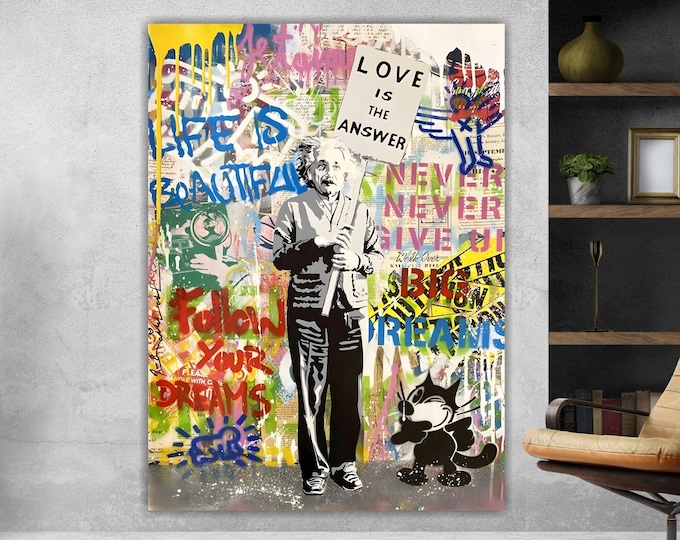 Albert Einstein Banksy Style Modern Canvas Graffiti Poster or Canvas Picture High Quality Banksy Style, Indoor Wall Decorations.