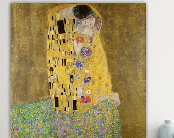 Gustave Klimt Art Nouveau Wall Art Print, Abstract Naturalist Poster or Painting, Interior Wall Decor. The Kiss.