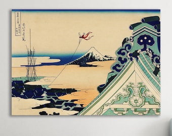 Hokusai, poster or canvas painting, Japanese landscape art, View of Mount Fuji, interior wall decoration.