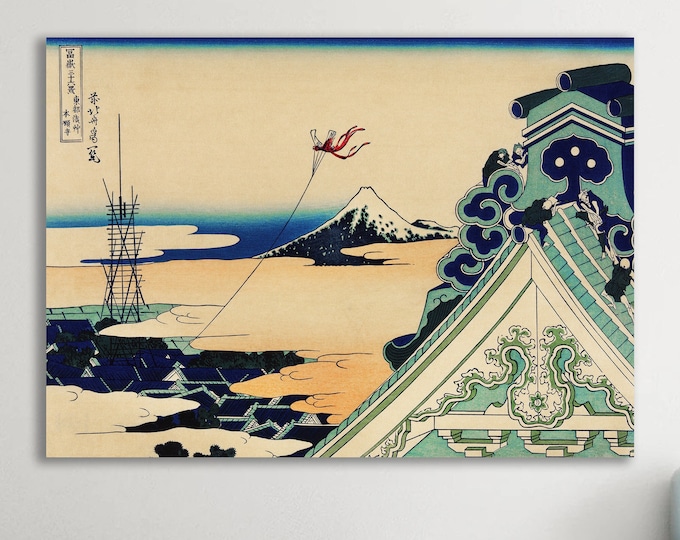 Hokusai, poster or canvas painting, Japanese landscape art, View of Mount Fuji, interior wall decoration.