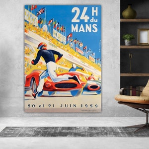 1959 las 24 horas LE Mans, hermoso cuadro vintage de gran tamaño, impreso sobre lienzo, decoración de paredes interiores.
