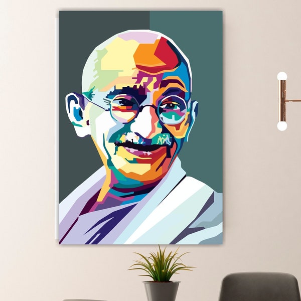 Affiche ou tableau Mahatma Gandhi, impression sur toile, portrait pop art, décorations murales.