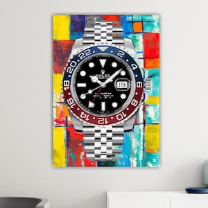 Rolex GMT orologio, stampa su tela, poster o quadro astratto colorato, decorazioni murali per interni.