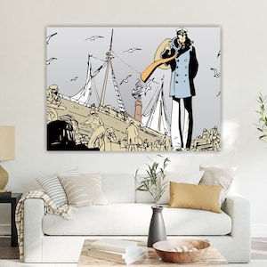 Corto Maltese e la nave stampa su tela, tributo al fumetto di Hugo Pratt, poster o quadro estetico, decorazioni da parete.