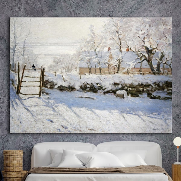 Monet poster o quadro da parete, stampa su tela, paesaggio invernale, La Gazza a Étretat, decorazioni murali per la casa.