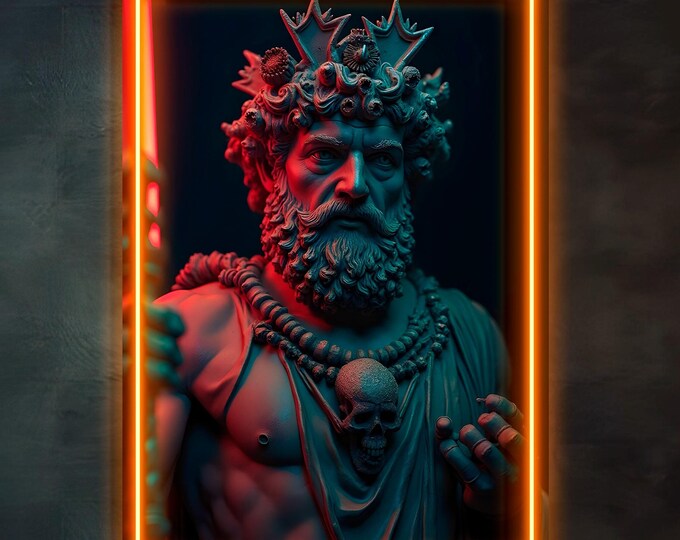 LED Light Painting Hades the God of the Underworld, Large Modern Canvas Reproduction, Wall Decorations for Home Decor