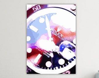 Rolex GMT Watch Canvas Print, Poster or Abstract Painting Lilac Purple, Interior Wall Art Decor.