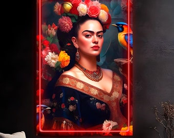 Frida Kahlo LED Light Painting Reproduction on Canvas Modern Large Size Wall Decorations for Home Office Decor