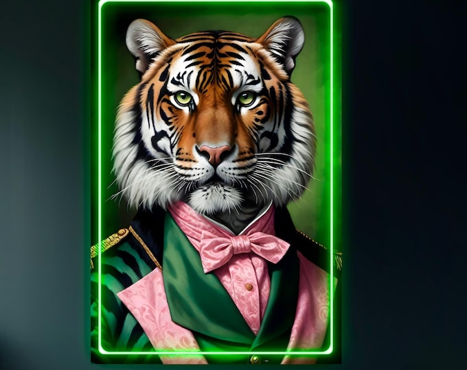 Modern Large Size LED Light Up Canvas Tiger Painting Wall Decorations for Home Office Decor.