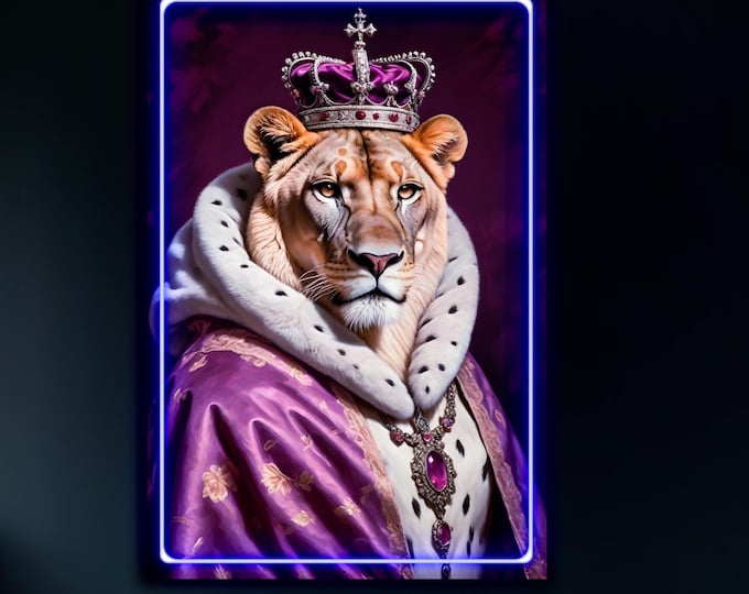 Large Modern LED Light Up Canvas Painting Queen Lioness Wall Art Decor for Home Office Local.
