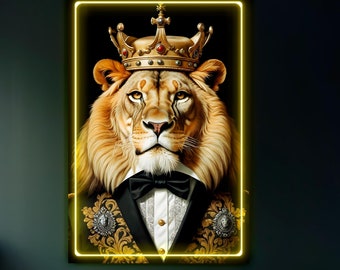 Modern Large Size LED Light Up Canvas Lion King Wall Art Painting for Home Office Decor.