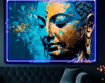 Modern Large Size Indian Buddha LED Light Up Canvas Painting Wall Art Decor for Home Office Local.
