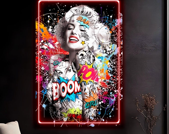 Marilyn M. Banksy Style Actress LED Light Up Canvas Modern Large Size Wall Decorations for Home Office Decor