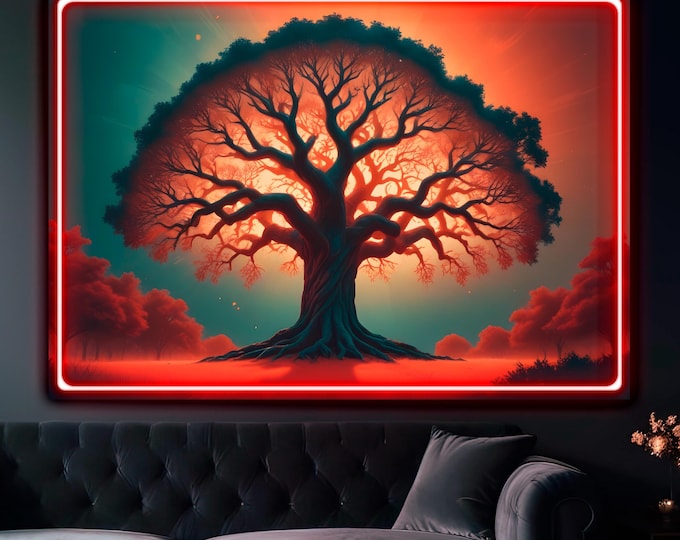 Modern Large Size LED Light Up Tree of Life Canvas Painting Wall Art Decor for Home Office Restaurant.