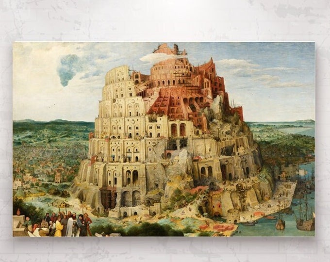 Ultra HD canvas print of the Tower of Babel by Bruegel, wall decorations, large size painting, poster or canvas picture.