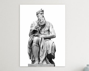 Michelangelo's Moses sculpture, poster or canvas painting, interior wall decoration.