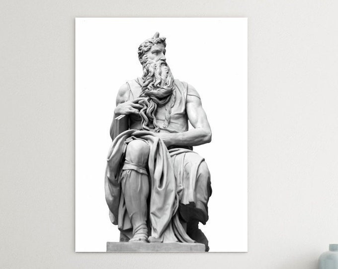 Michelangelo's Moses sculpture, poster or canvas painting, interior wall decoration.