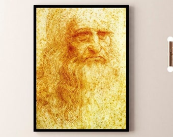 Leonardo Da Vinci, Self Portrait. Poster or canvas painting ready to hang, home office decor.