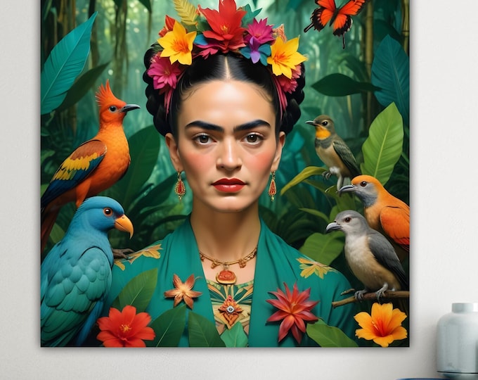 Frida Kahlo Animals Square Print, Aesthetic Poster or Painting, Interior Wall Decor, Canvas Print.