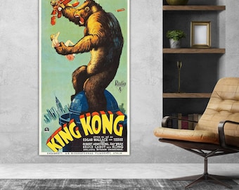 King Kong Vintage Poster Perfectly Restored, Large Size Poster or Canvas Print, Interior Wall Decor.
