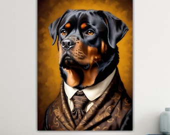 Rottweiler Dog, Animal Nobility, Large Colorful Poster or Canvas Painting, Wall Decorations.