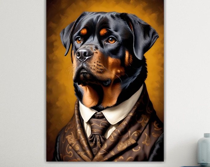 Rottweiler Dog, Animal Nobility, Large Colorful Poster or Canvas Painting, Wall Decorations.