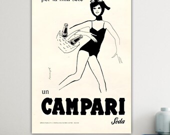 Campari vintage advertising, modern poster or canvas painting, wall print, wall decorations.