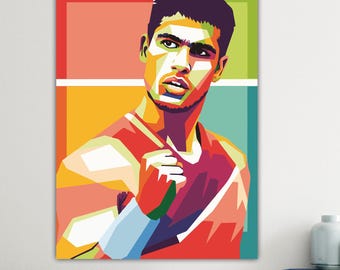Carlos Alcaraz Tennis Player, Reproduction print on canvas, poster or art painting, interior wall decorations.