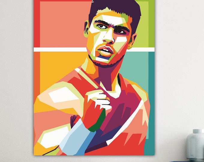 Carlos Alcaraz Tennis Player, Reproduction print on canvas, poster or art painting, interior wall decorations.