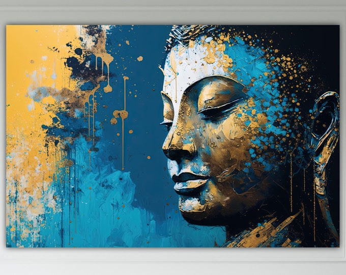Blue Buddha, Zen Print, Poster or Wall Art, Canvas Print, Home Wall Decorations.