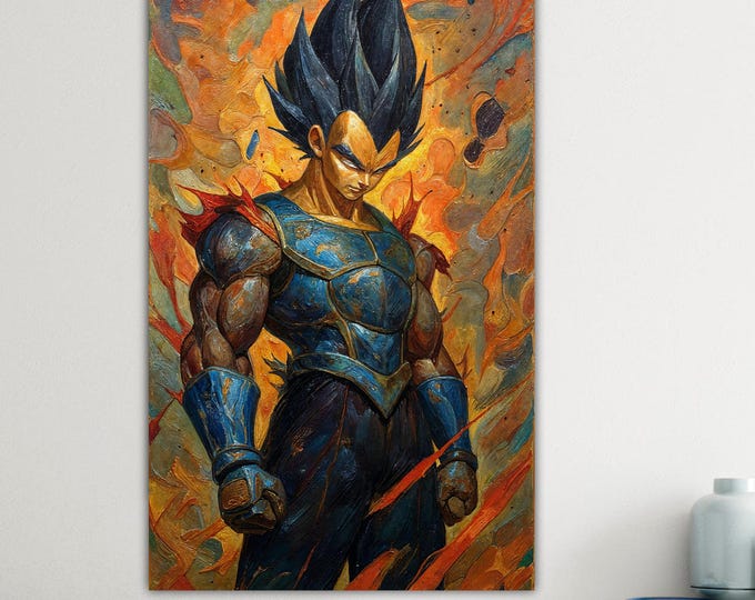 Vegeta, poster or art print, interior wall decoration, Japanese manga anime. Oil painting.