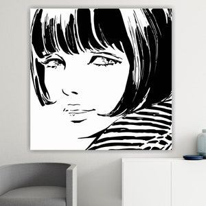 Retrato de una bella mujer, grabado sobre lienzo, cartel o cuadro estético, decoración de pared.