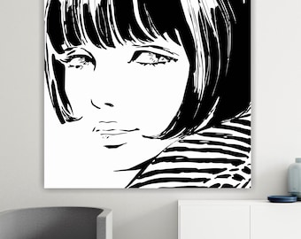 Portrait of a beautiful woman, canvas print, poster or aesthetic painting, wall decorations.