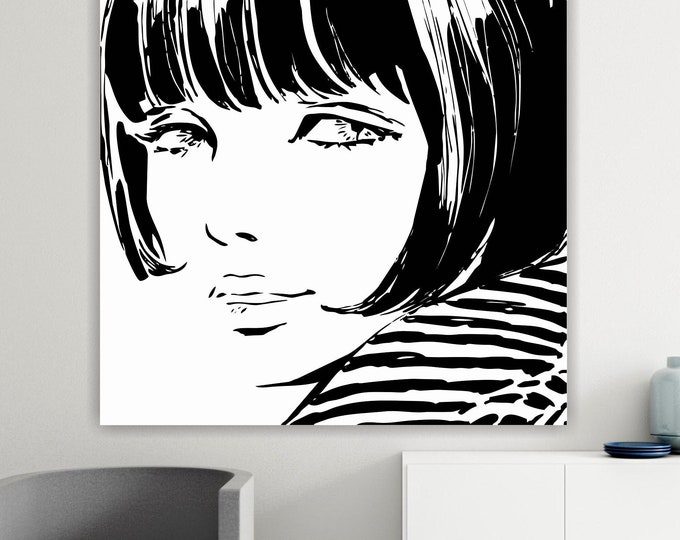 Portrait of a beautiful woman, canvas print, poster or aesthetic painting, wall decorations.