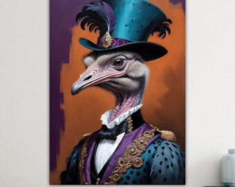Ostrich, Animal Nobility, Large Colorful Poster or Canvas Painting, Wall Decorations.