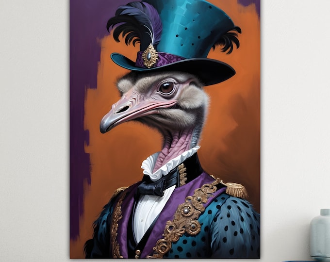 Ostrich, Animal Nobility, Large Colorful Poster or Canvas Painting, Wall Decorations.