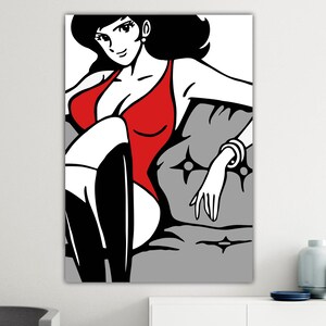 Famoso Ladro Giapponese Margot sul divano, riproduzione Lupin, poster o quadro su tela, decorazioni murali per interni, manga anime.