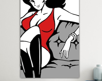 Famous Japanese Thief Margot on the sofa, Lupin reproduction, poster or canvas painting, interior wall decorations, manga anime.