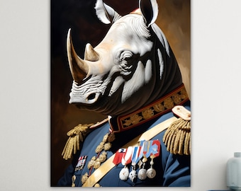 Modern Poster or Canvas Painting, Rhino the Rhinoceros, Animal Nobility, Large Print, Wall Decorations.