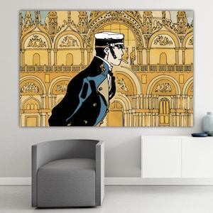 Impresión en lienzo, póster o cuadro de Corto Maltese Piazza San Marco listo para colgar decoración del hogar sala de estar oficina en diferentes tamaños