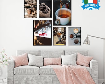 Set of 6 posters, Espresso Coffee (n.2 size 30 x 40 cm, n.4 size 20 x 30 cm). Home office decor