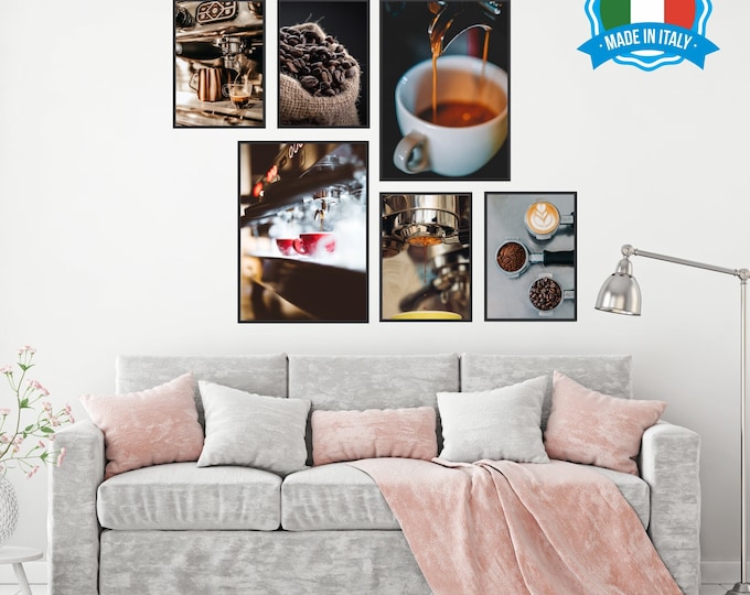 Set of 6 posters, Espresso Coffee (n.2 size 30 x 40 cm, n.4 size 20 x 30 cm). Home office decor