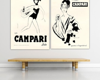Set of 2 Canvas Prints, Campari Vintage Reproduction Print, Modern Poster or Canvas Picture, Wall Print, Wall Decorations.