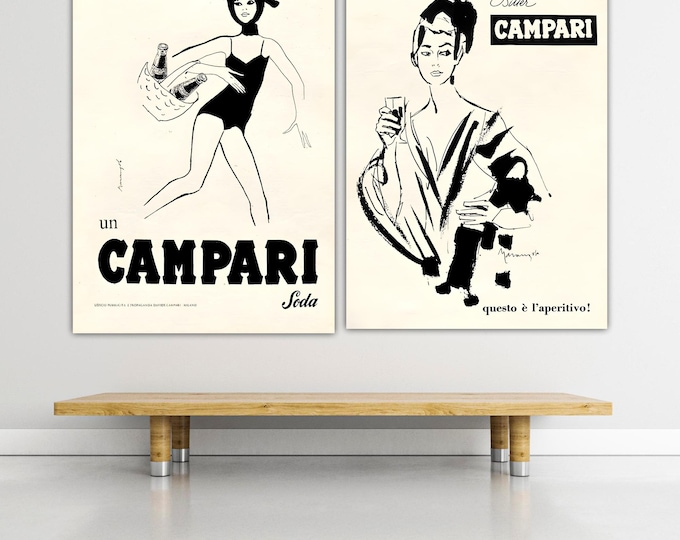 Set of 2 Canvas Prints, Campari Vintage Reproduction Print, Modern Poster or Canvas Picture, Wall Print, Wall Decorations.